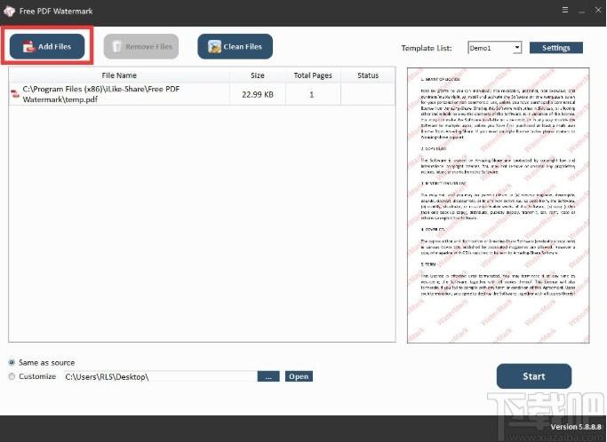 Free PDF Watermark下载,pdf添加水印工具,pdf添加水印
